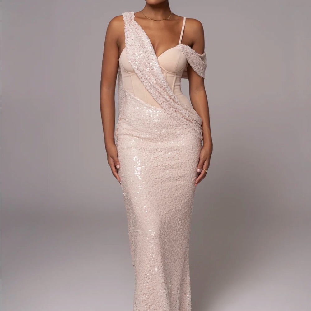 JLUXLABEL One Shoulder Cream Sequin Dress Amani